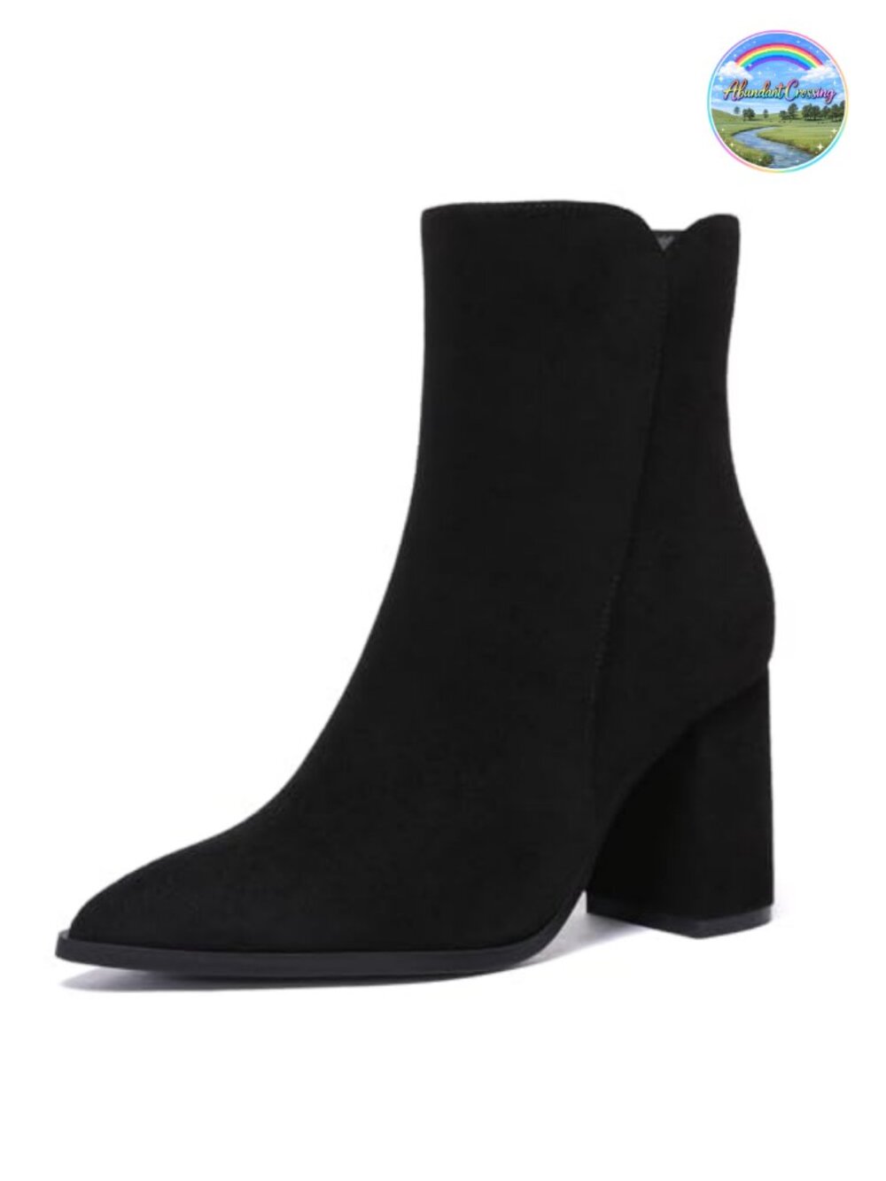 Chunky High Heel Pointed Toe Ankle Booties Leather Suede